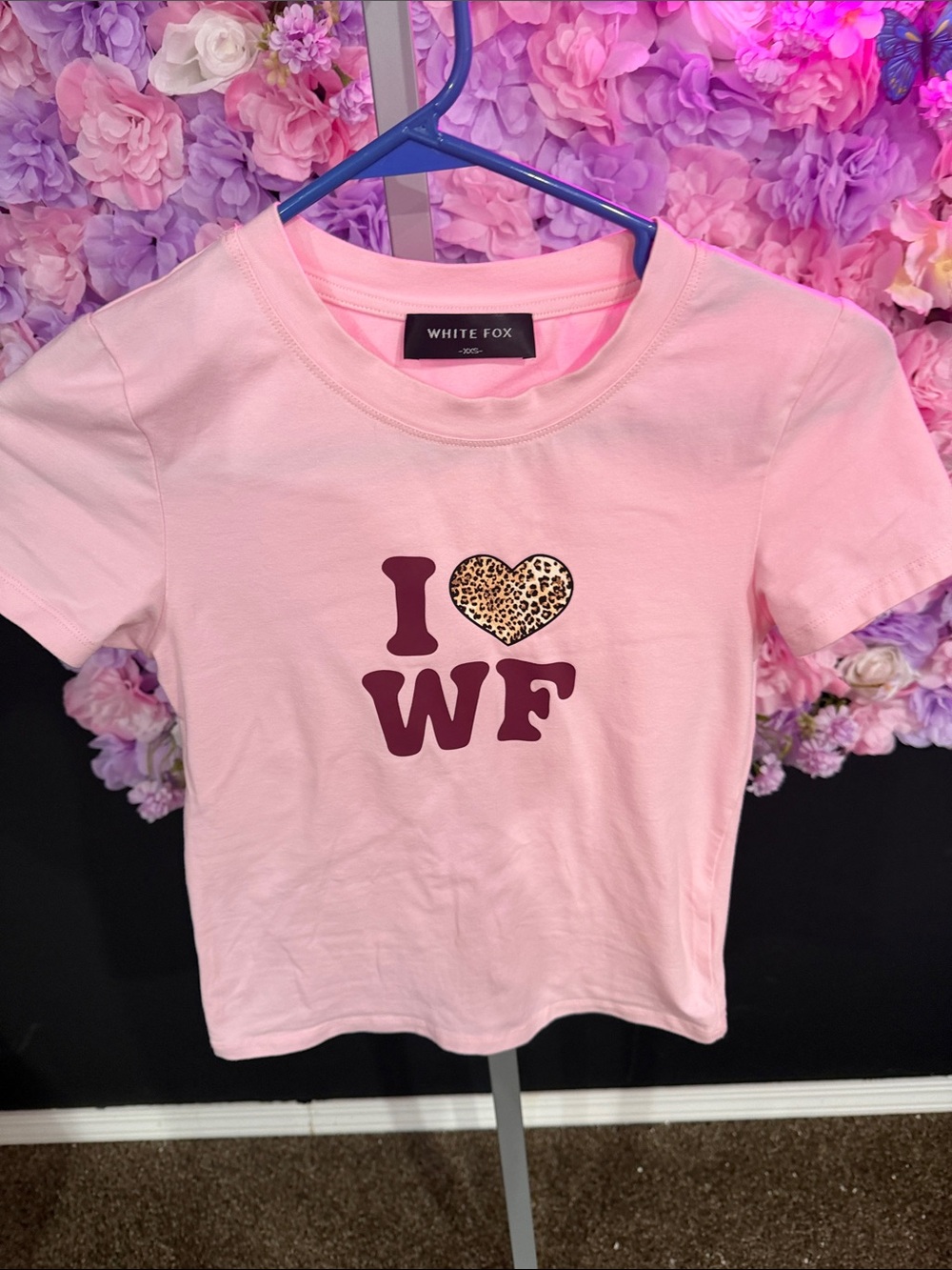 White Fox Boutique Pink Tee with Leopard Heart 'I ♥ WF' Graphic
